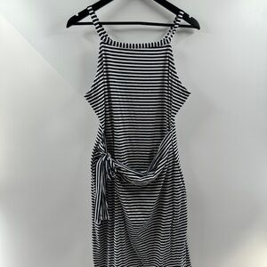 Navy & White Striped Midi Dress – Size Large, Wrap Front, Side Tie, Tank Style